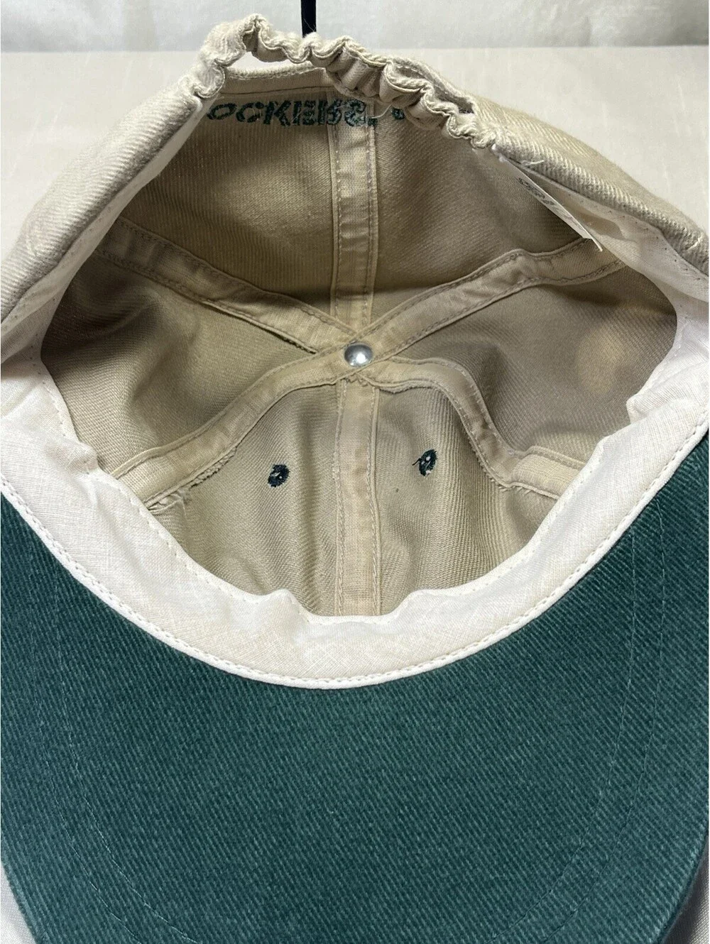 VNTG Dockers Long Bill Canvas Cap Tan/Green Elastic Back Dad Hat Retro [COPY]